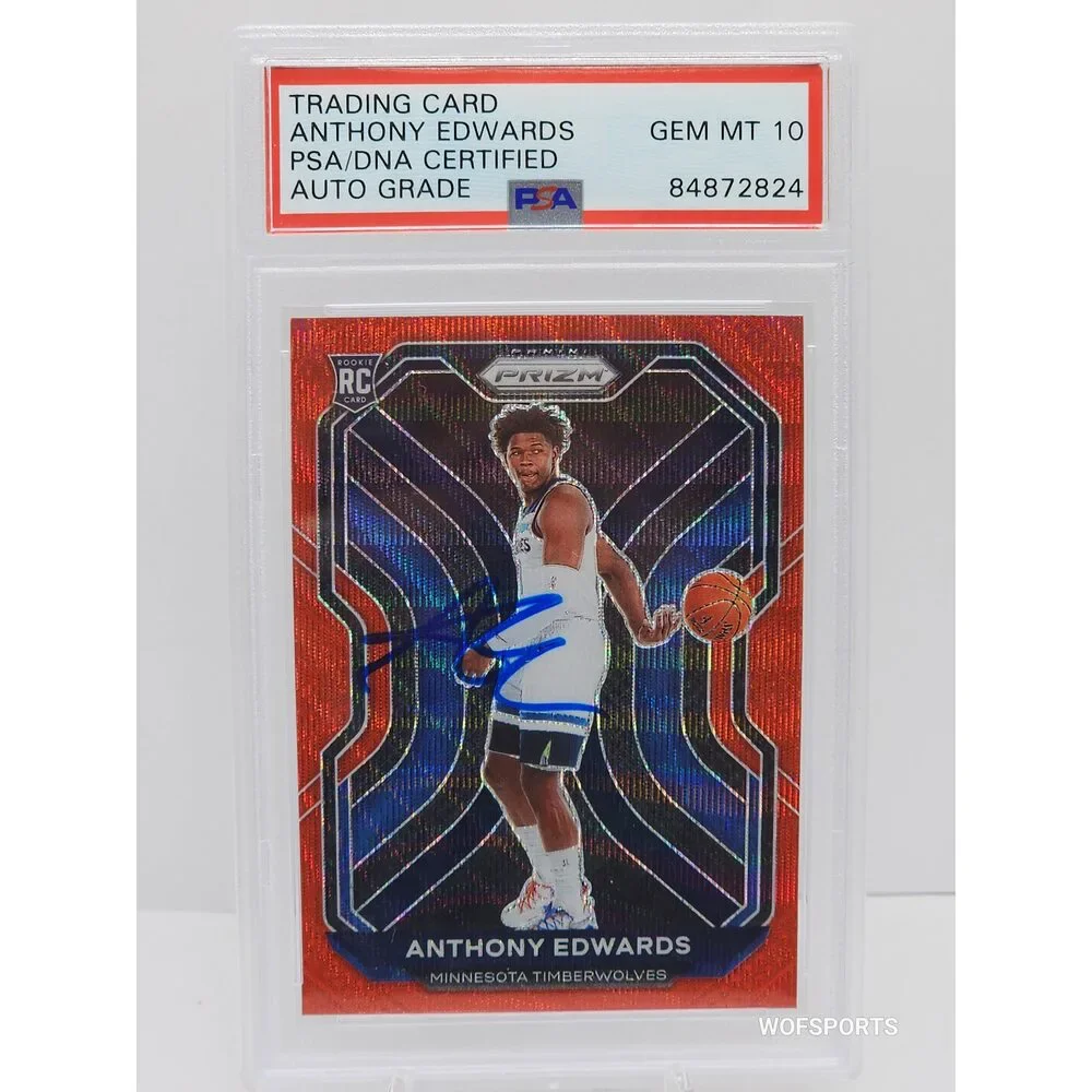 2020-21 Panini Prizm #258 Anthony Edwards RED Wave Autographs Rookie PSA 10 Gem